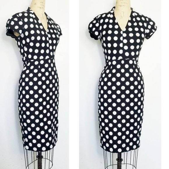 Betsey Johnson Dresses & Skirts - Betsey Johnson Womens Retro Black White Polka Dot Sheath Dress  Cap Sleeve